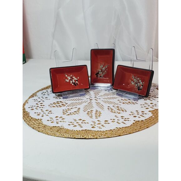 Vintage Visun China Dipping Dishes Red Interior White Flora 3 in the Set Vintage - Picture 5 of 11